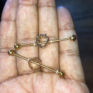 Set of two Gold industrial with hollow strawberry charm